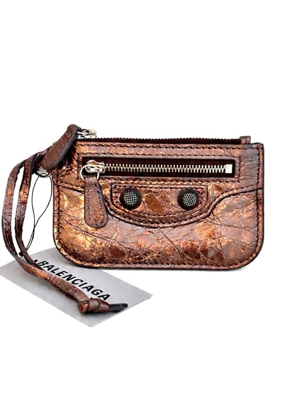 Balenciaga Le Cagole Bronze Metallic Lambskin Leather Coin Purse/ Wristlet NWT